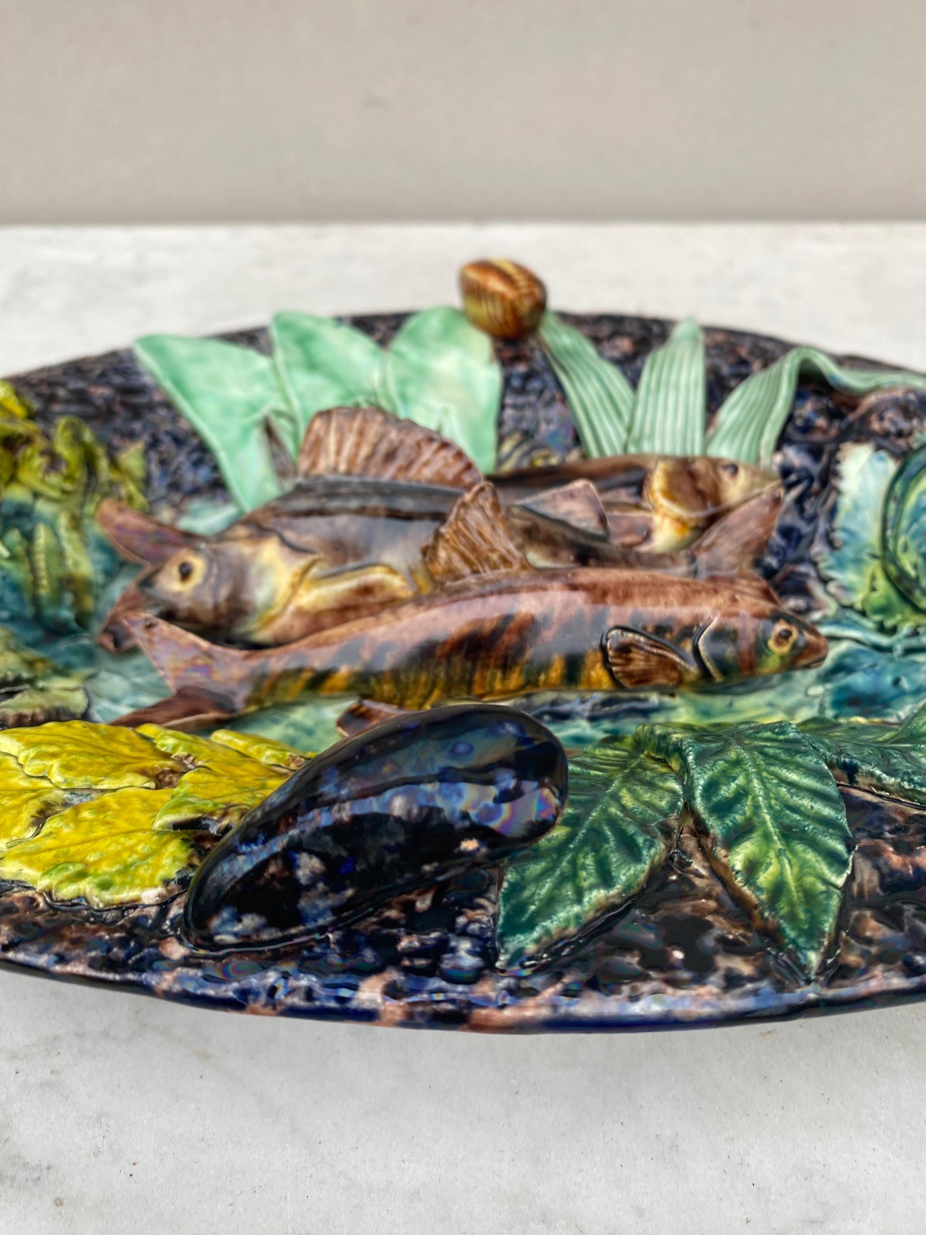 19th Century Majolica Palissy Fishs Platter Thomas Sergent In Good Condition For Sale In Austin, TX