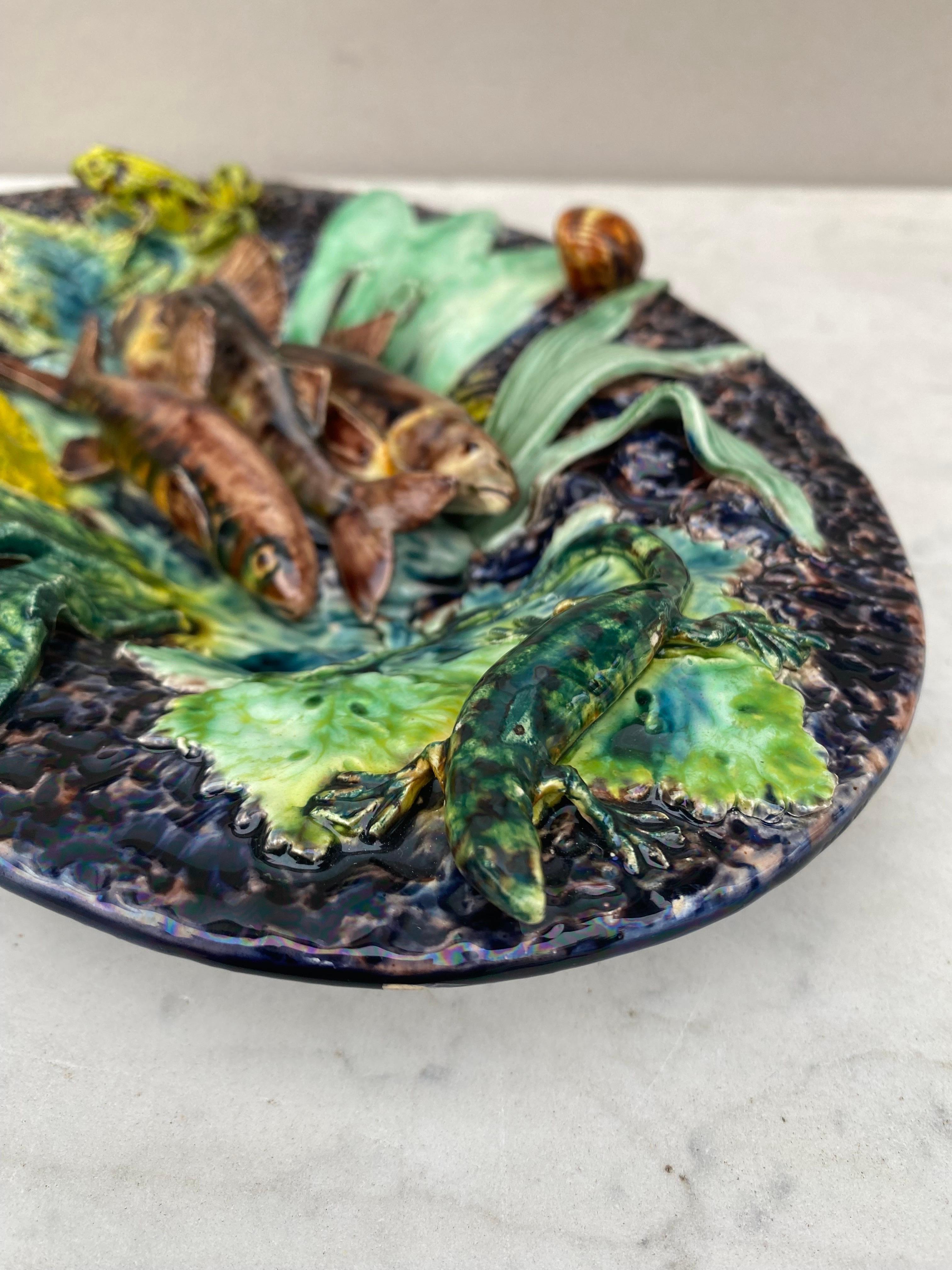 Late 19th Century 19th Century Majolica Palissy Fishs Platter Thomas Sergent For Sale