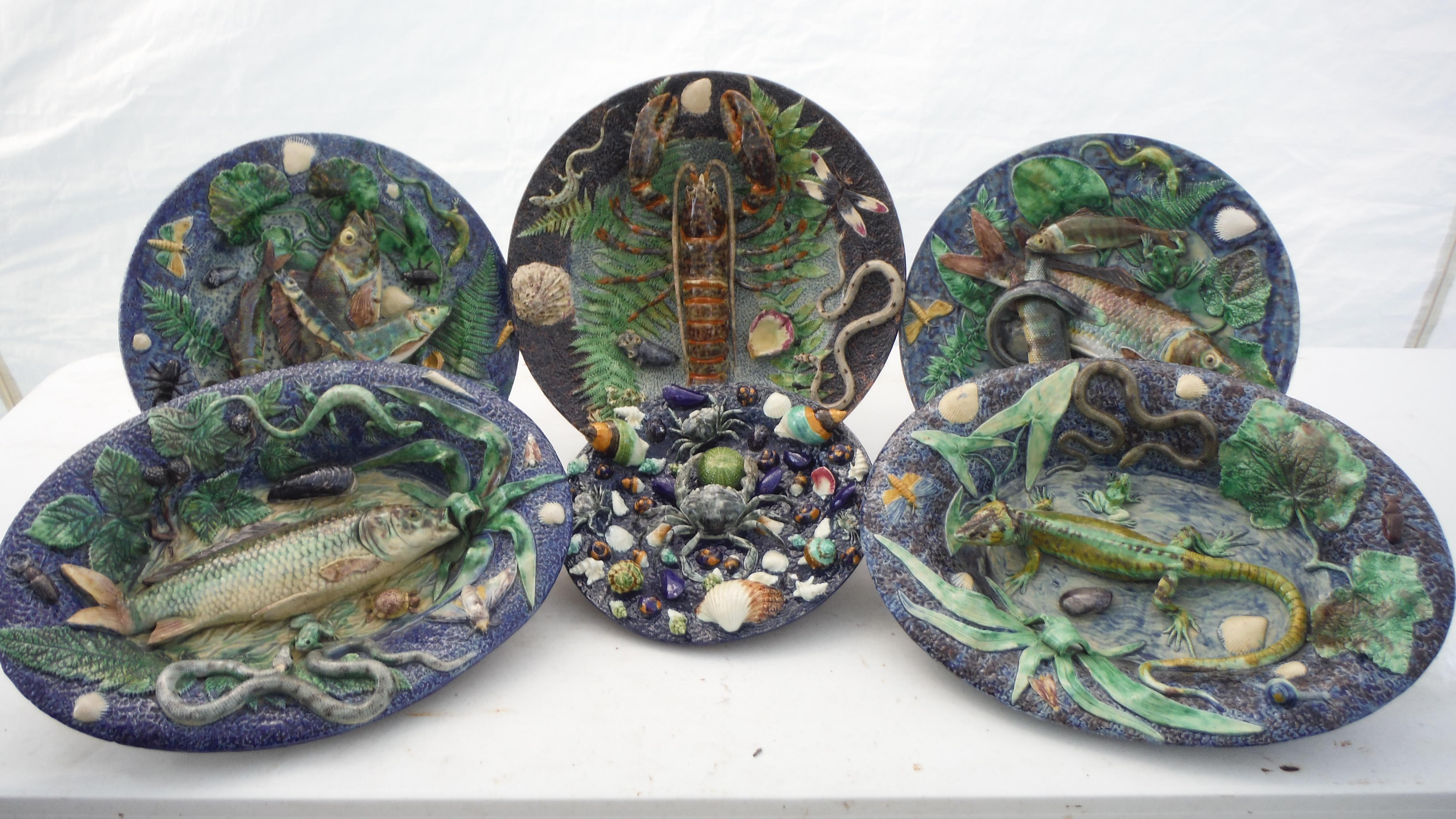 19th Century Majolica Palissy Fishs Wall Platter by Victor Barbizet For Sale 1