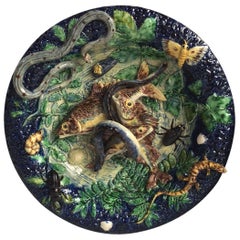 19th Century Majolica Palissy Fishs Wall Platter by Victor Barbizet