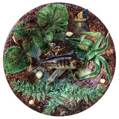 19th Century Majolica Palissy Fishs Wall Platter by Victor Barbizet