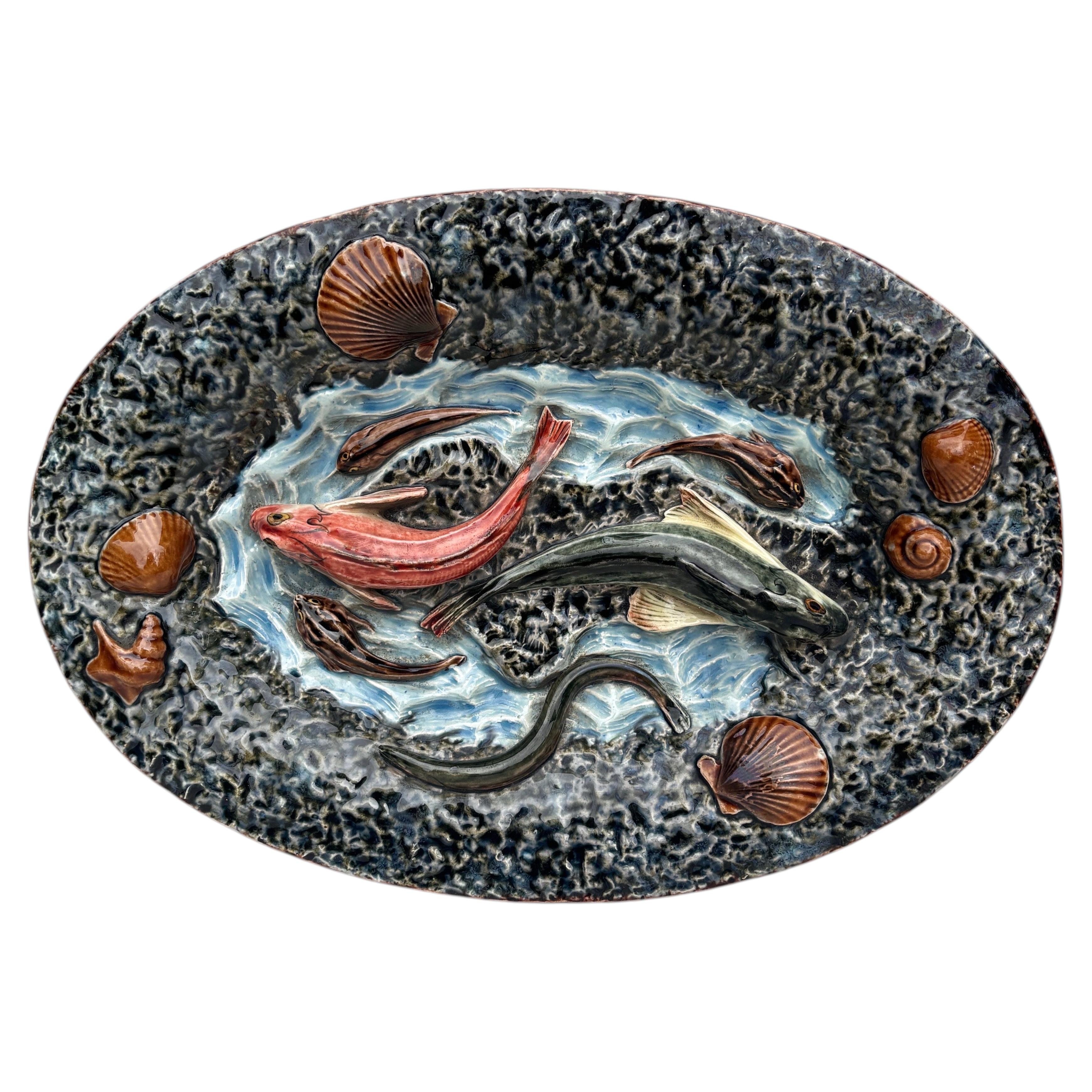 19th Century Majolica Palissy Fishs Wall Platter