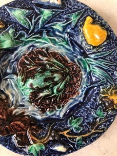 Plato de pared Rana de Palissy de mayólica del siglo XIX Thomas Sergent