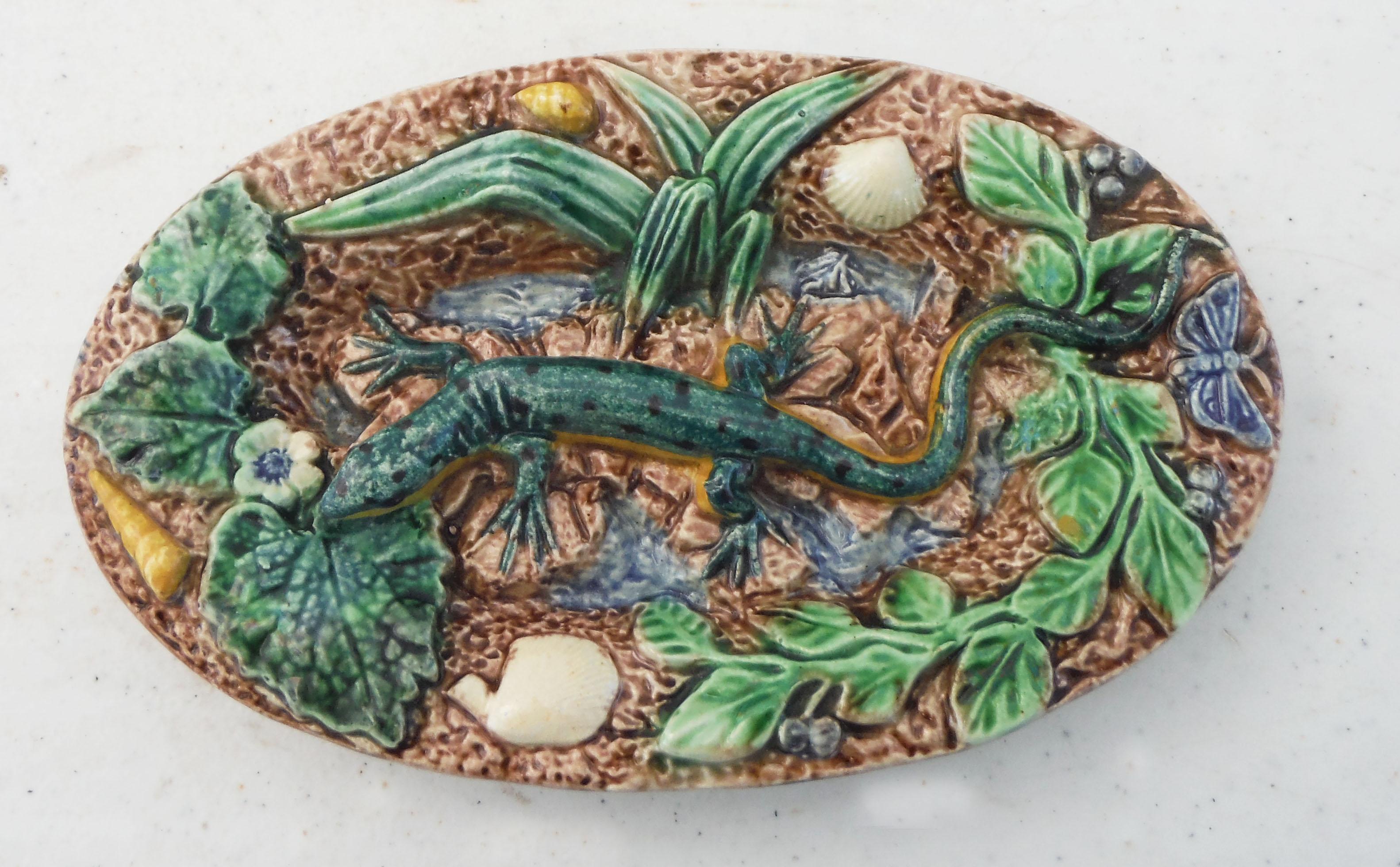 Assiette murale en majolique du 19ème siècle avec grenouille de Palissy de Thomas Sergent en vente 2