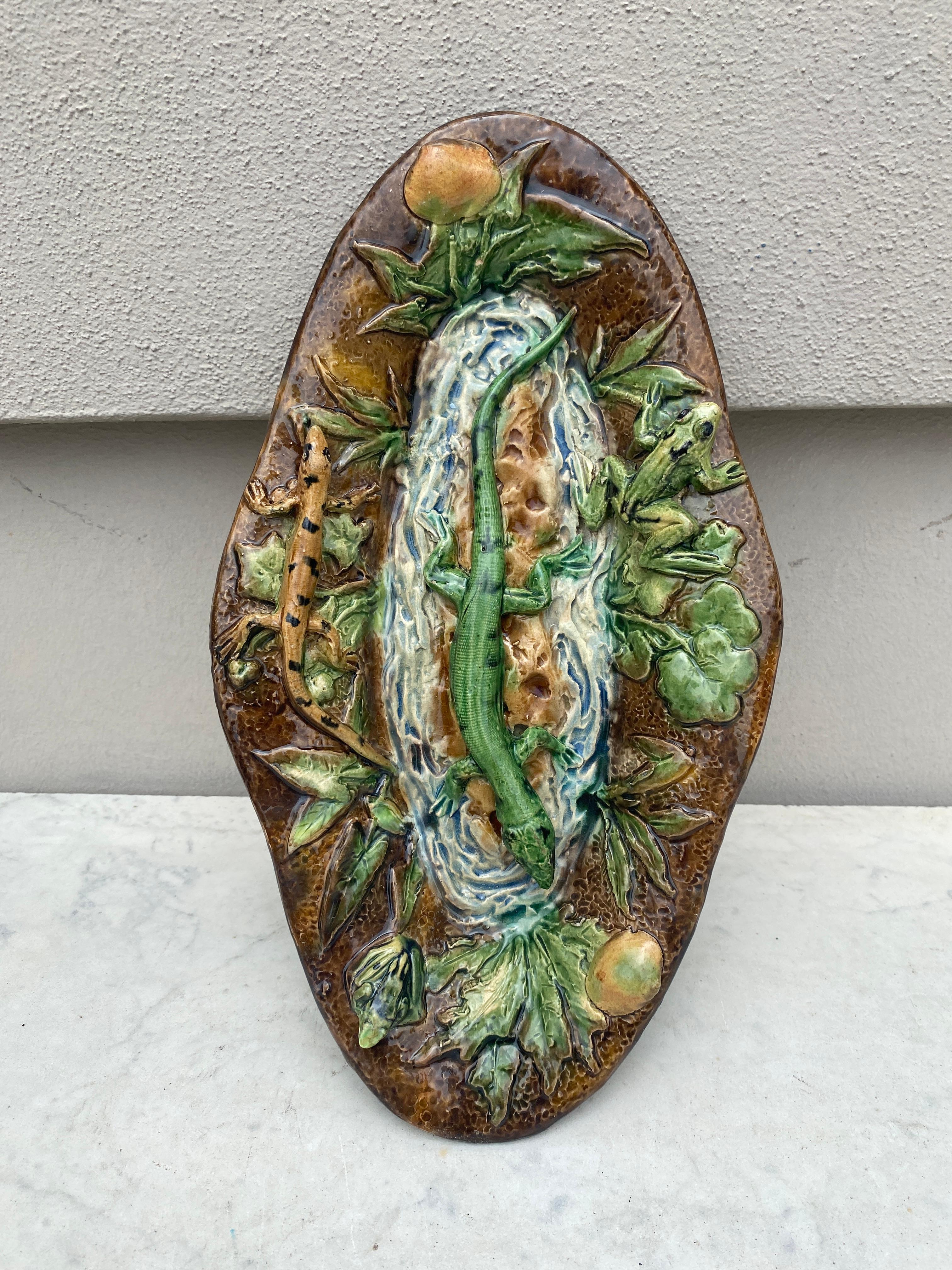 Piatto da parete in maiolica del XIX secolo Palissy Lizard Alfred Renoleau in vendita 3