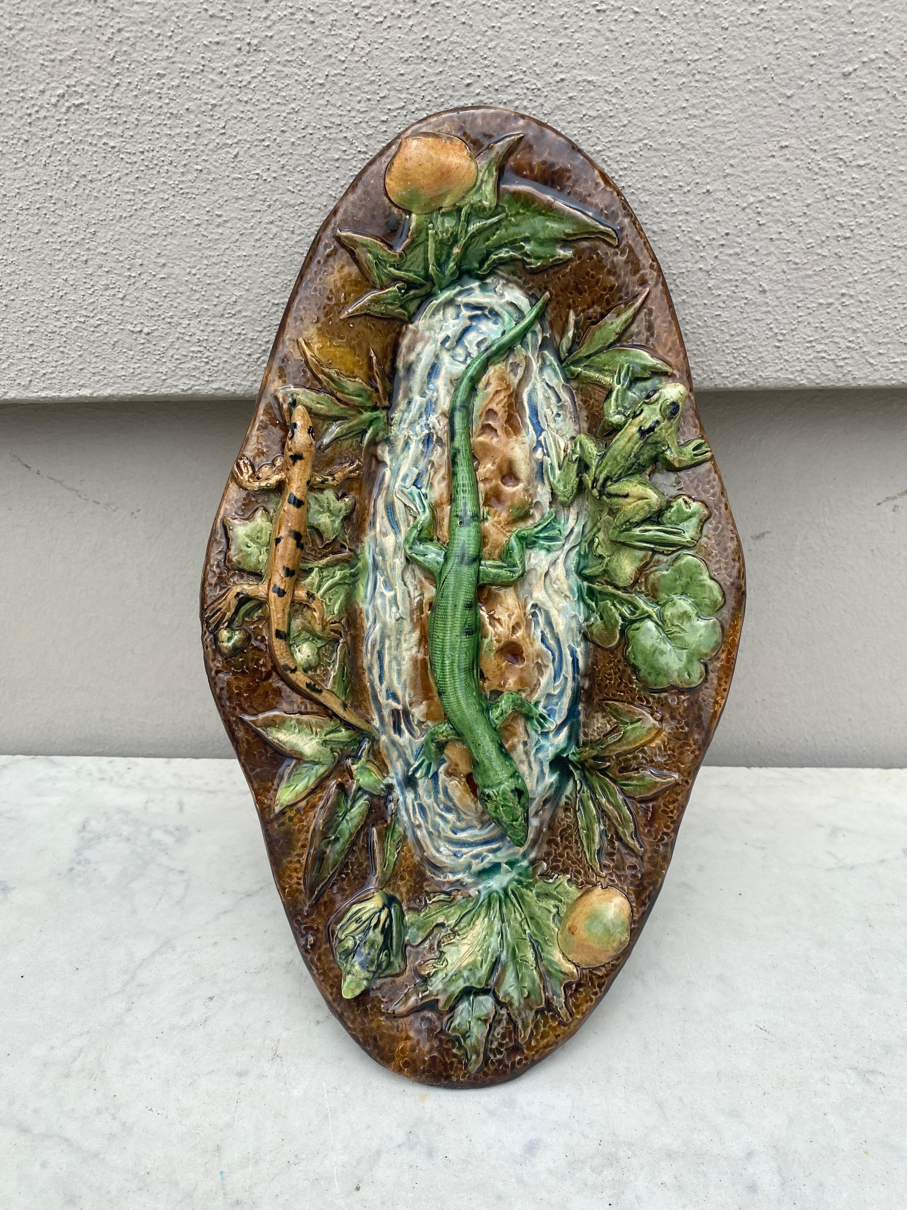 19th Century Majolica Palissy Lizard Wall Platter Alfred Renoleau For Sale 3