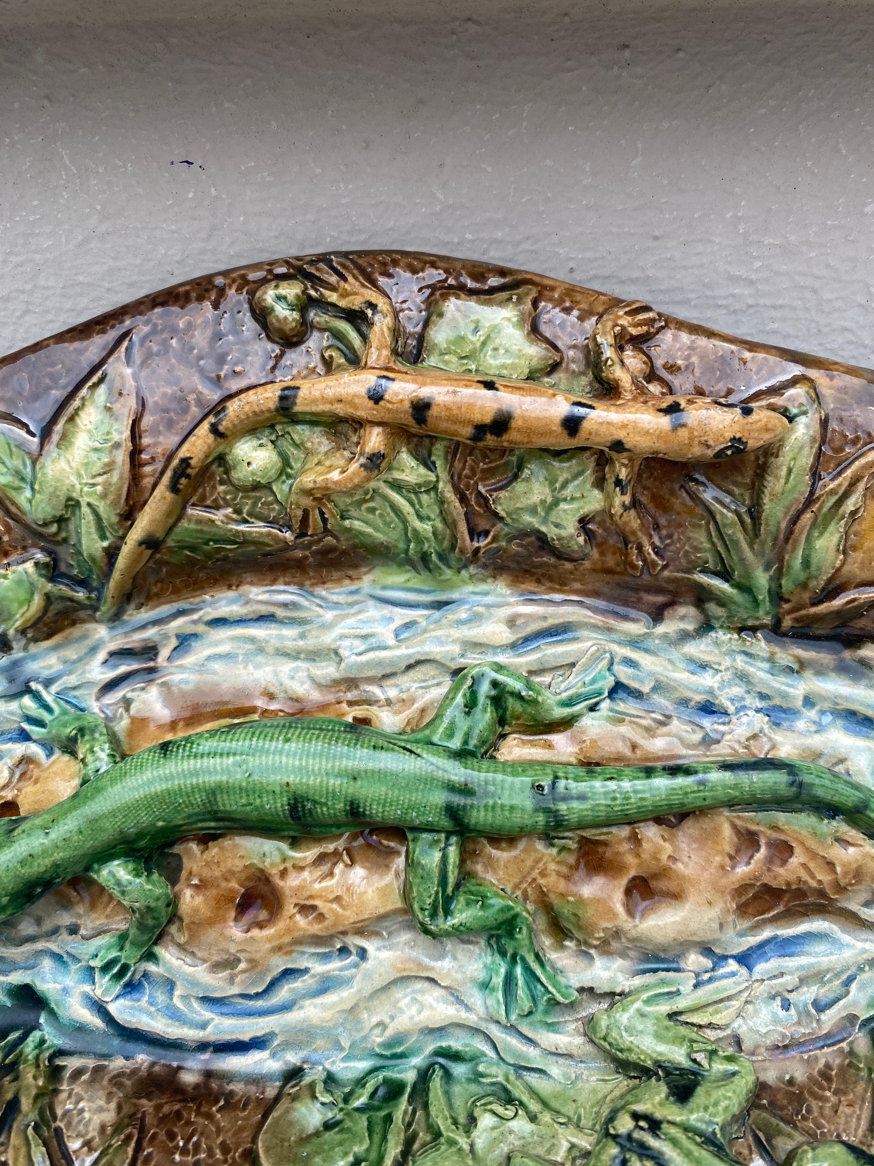 19th Century Majolica Palissy Lizard Wall Platter Alfred Renoleau For Sale 5