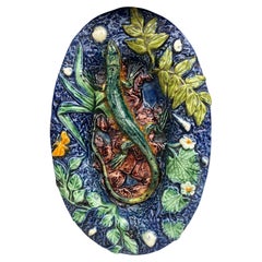 19th Century Majolica Palissy Lizard Wall Platter Thomas Sergent