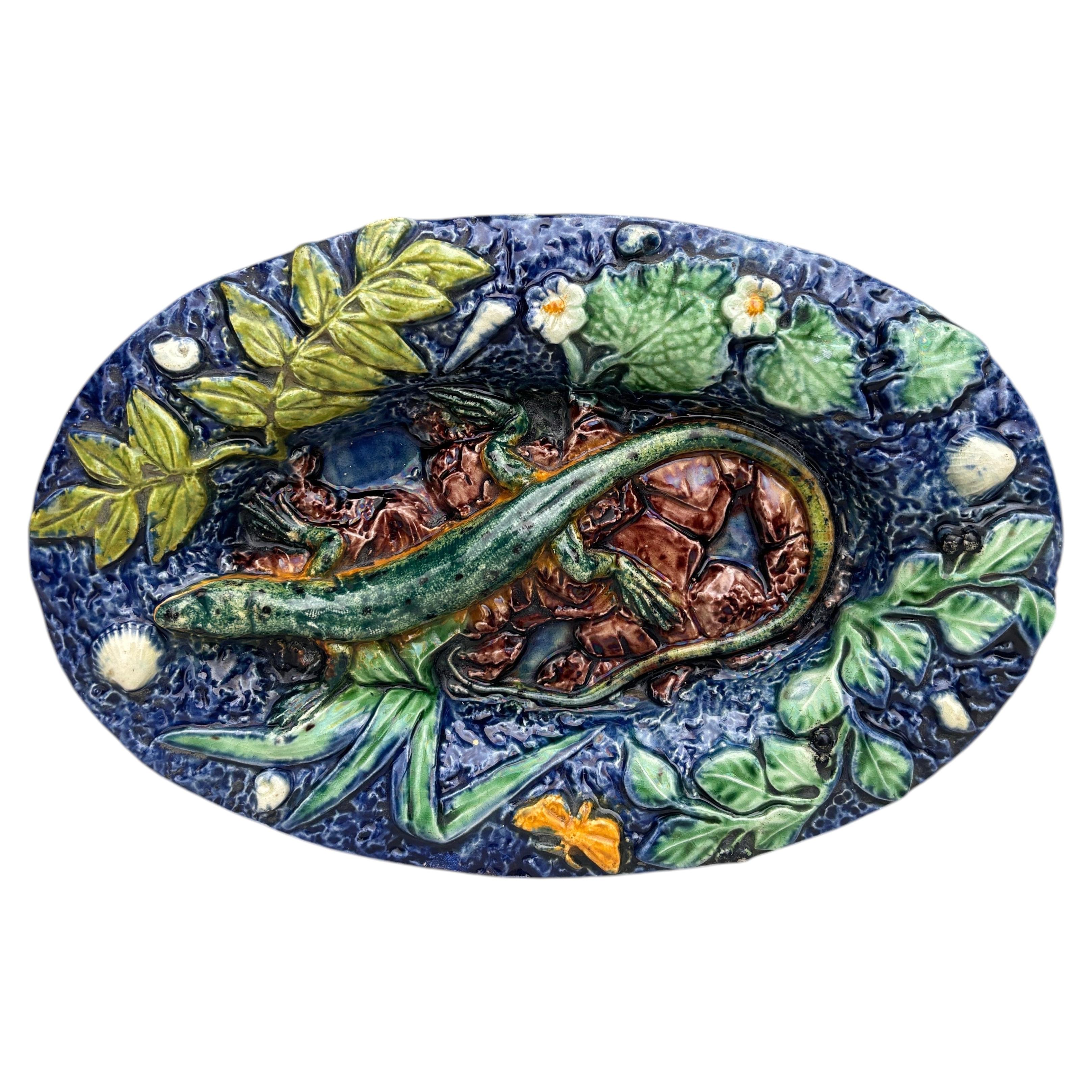 19th Century Majolica Palissy Lizard Wall Platter Thomas Sergent