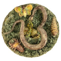 19th Century Majolica Palissy Snake and Lizard Wall Platter Jose Alves Cunha