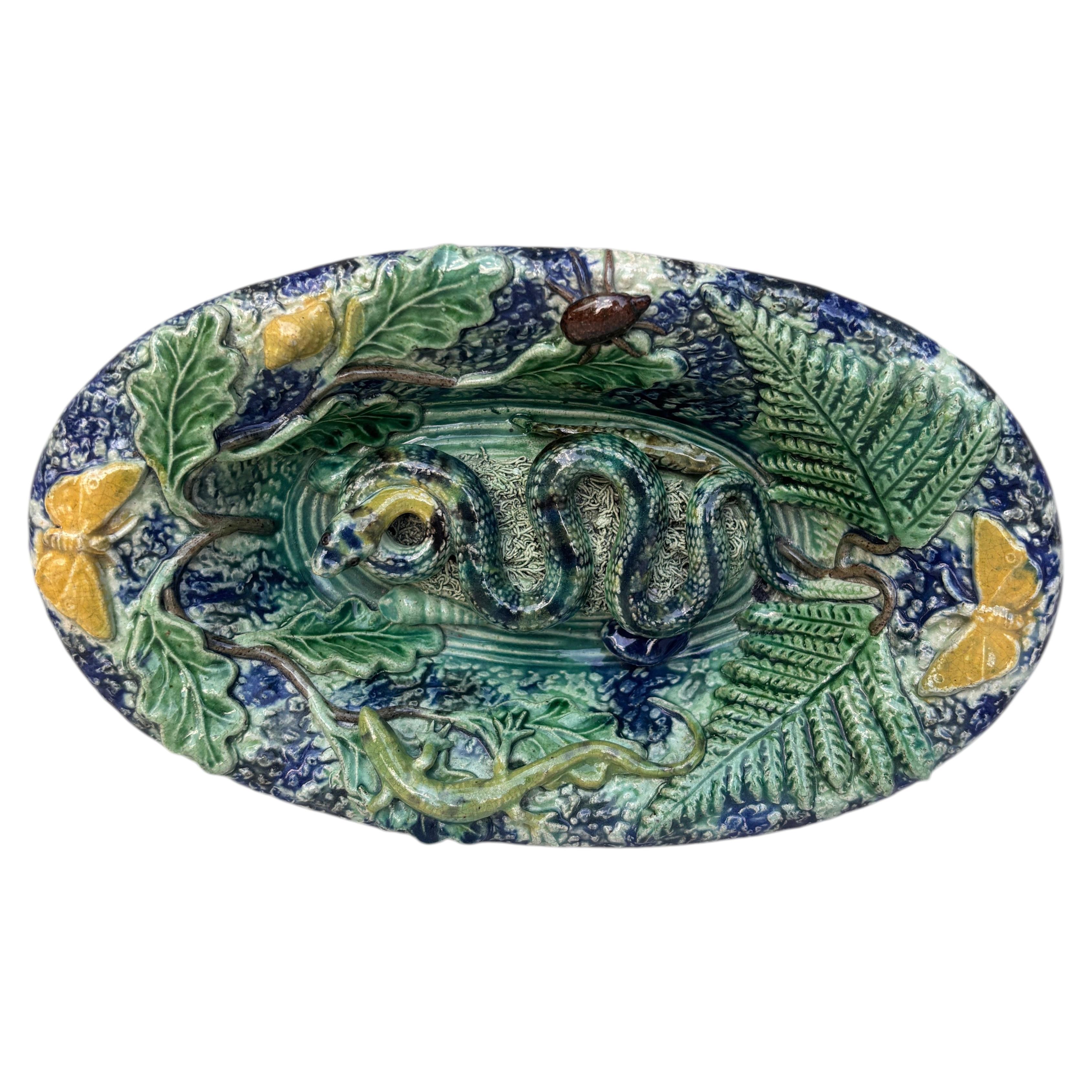 19th Century Majolica Palissy Snake Wall Platter For Sale