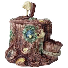 Tarro de tabaco de palissy de mayólica del siglo XIX Thomas Sergent