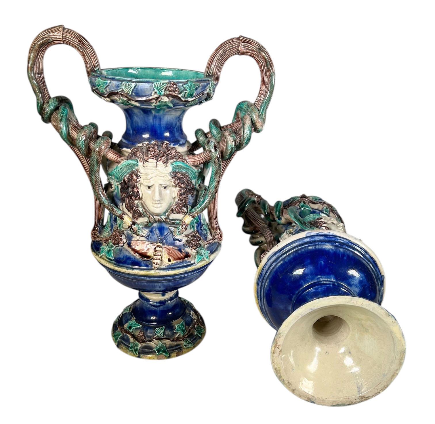 19th Century Majolica Palissy Vases For Sale 6