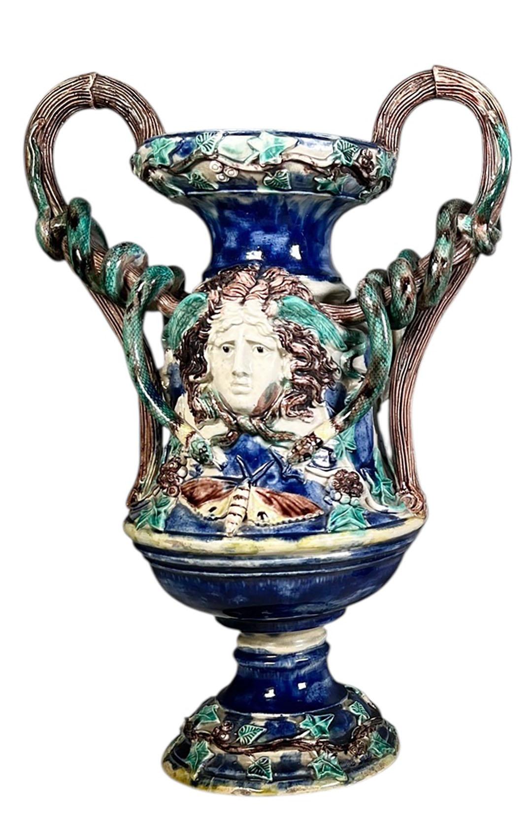 19th Century Majolica Palissy Vases In Good Condition For Sale In Dallas, TX