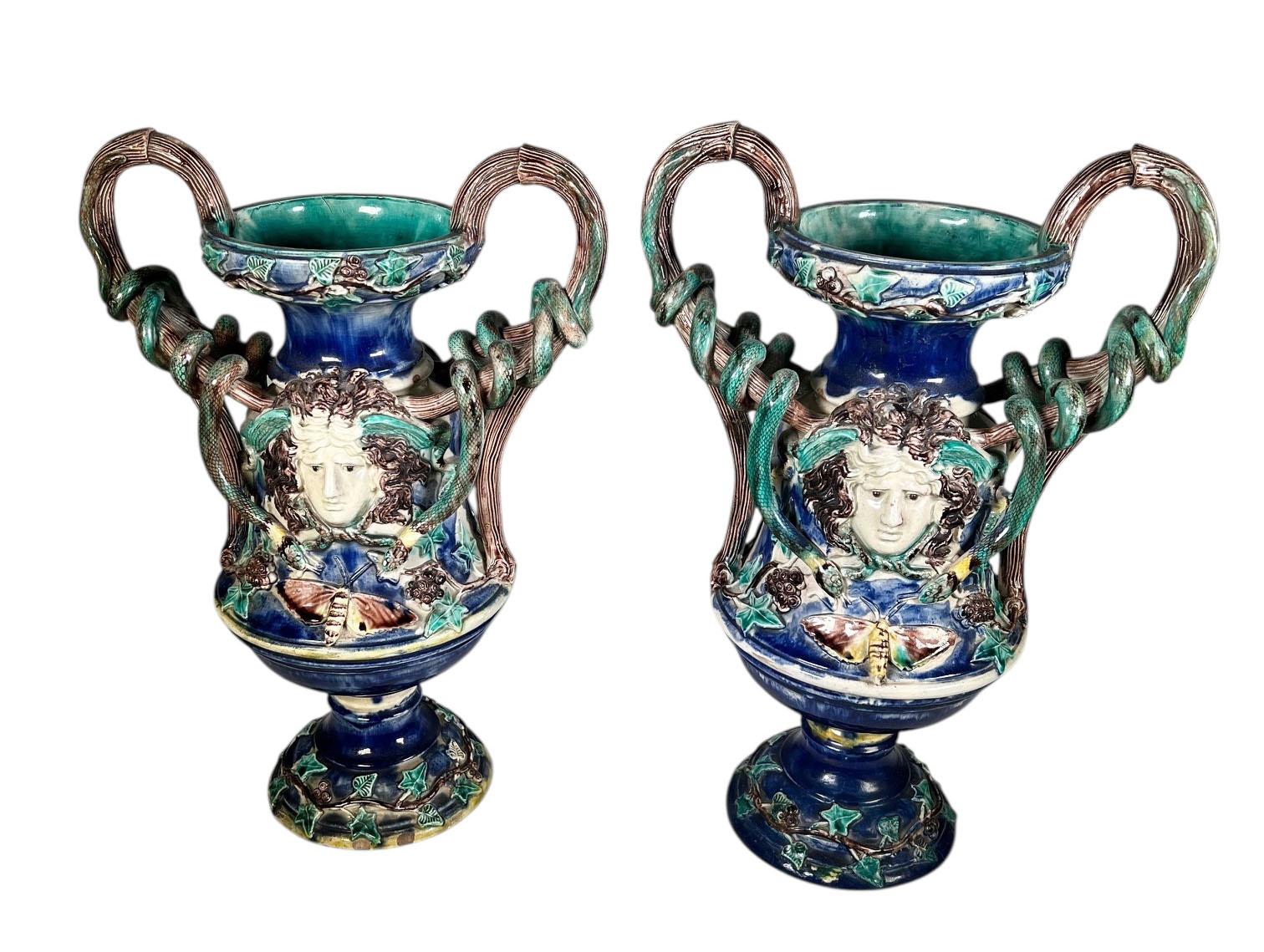 19th Century Majolica Palissy Vases For Sale 1
