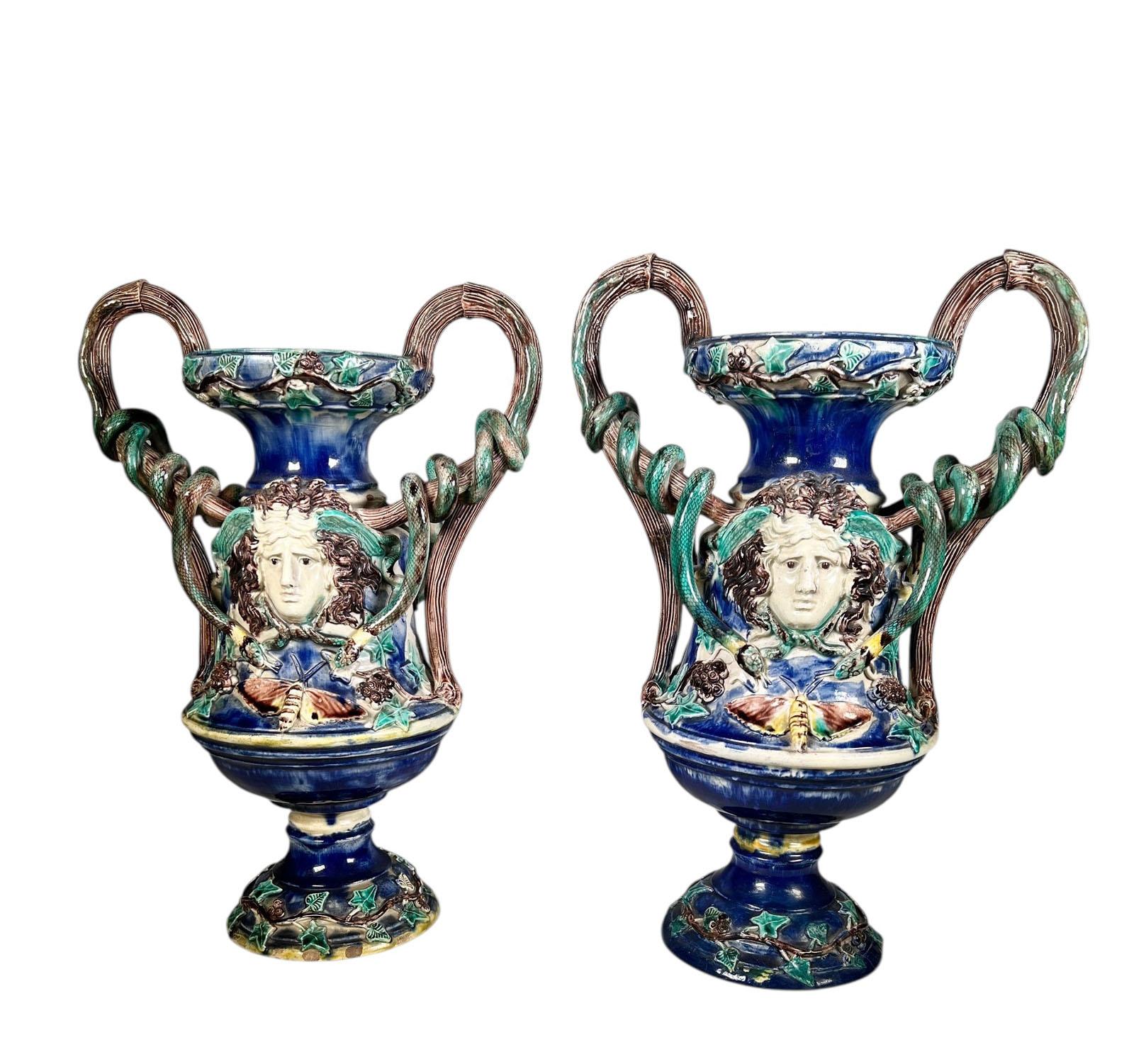 19th Century Majolica Palissy Vases For Sale 2