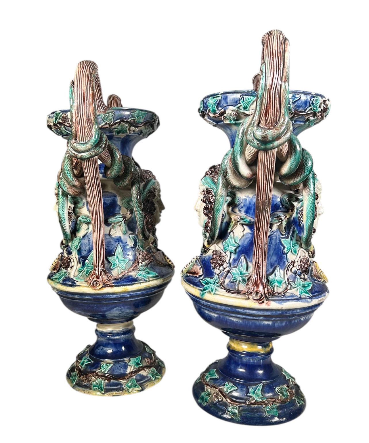 19th Century Majolica Palissy Vases For Sale 3