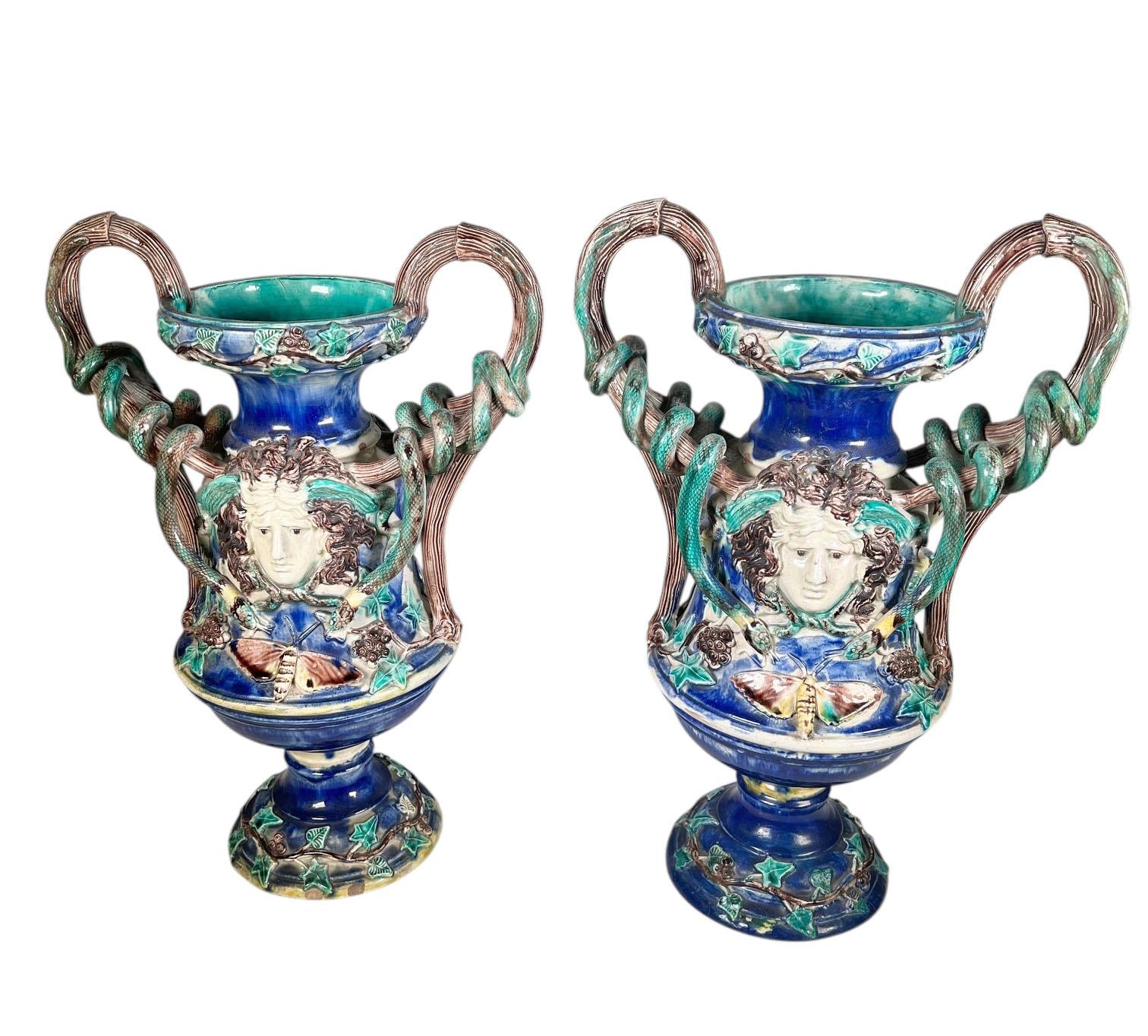 19th Century Majolica Palissy Vases For Sale 4