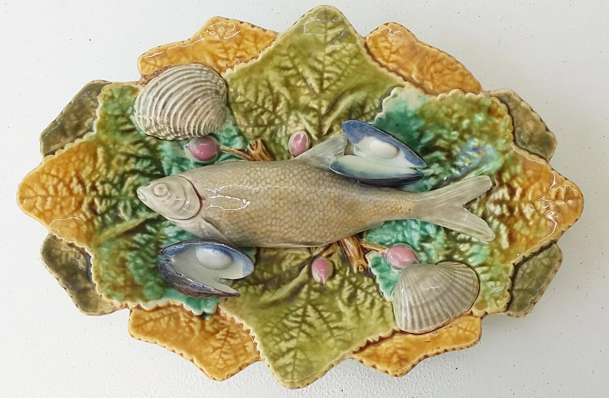 French 19th Century Majolica Palissy Wall Fish Platter Choisy Le Roi