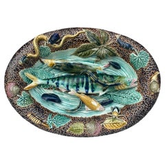 Antique 19th Century Majolica Palissy Wall Fish Platter Choisy Le Roi