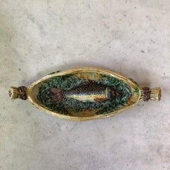 19th Century Majolica Palissy Wicker Boat with a Fish