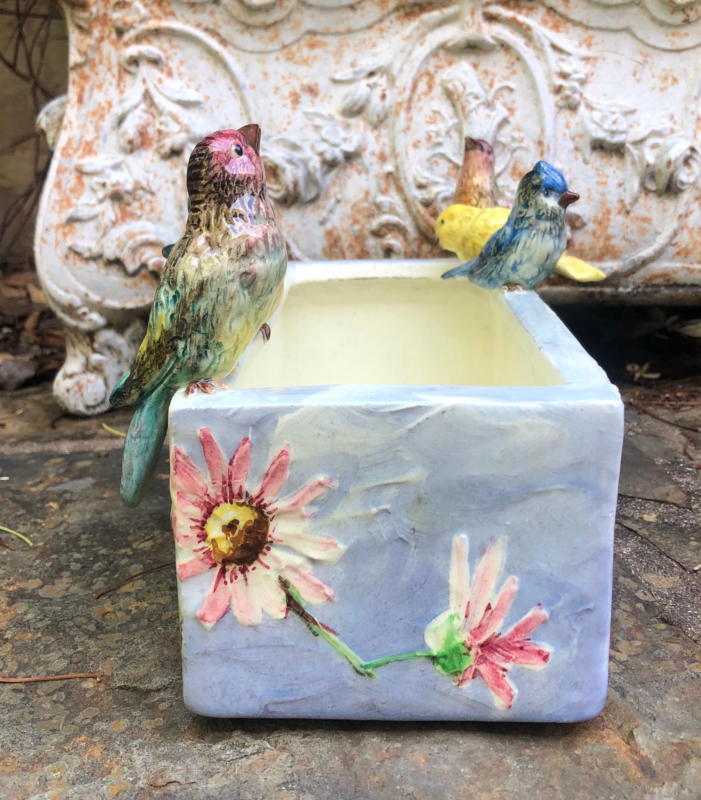 Aesthetic Movement 19th Century Majolica Paradise Birds Jardinière Pierre Perret Vallauris