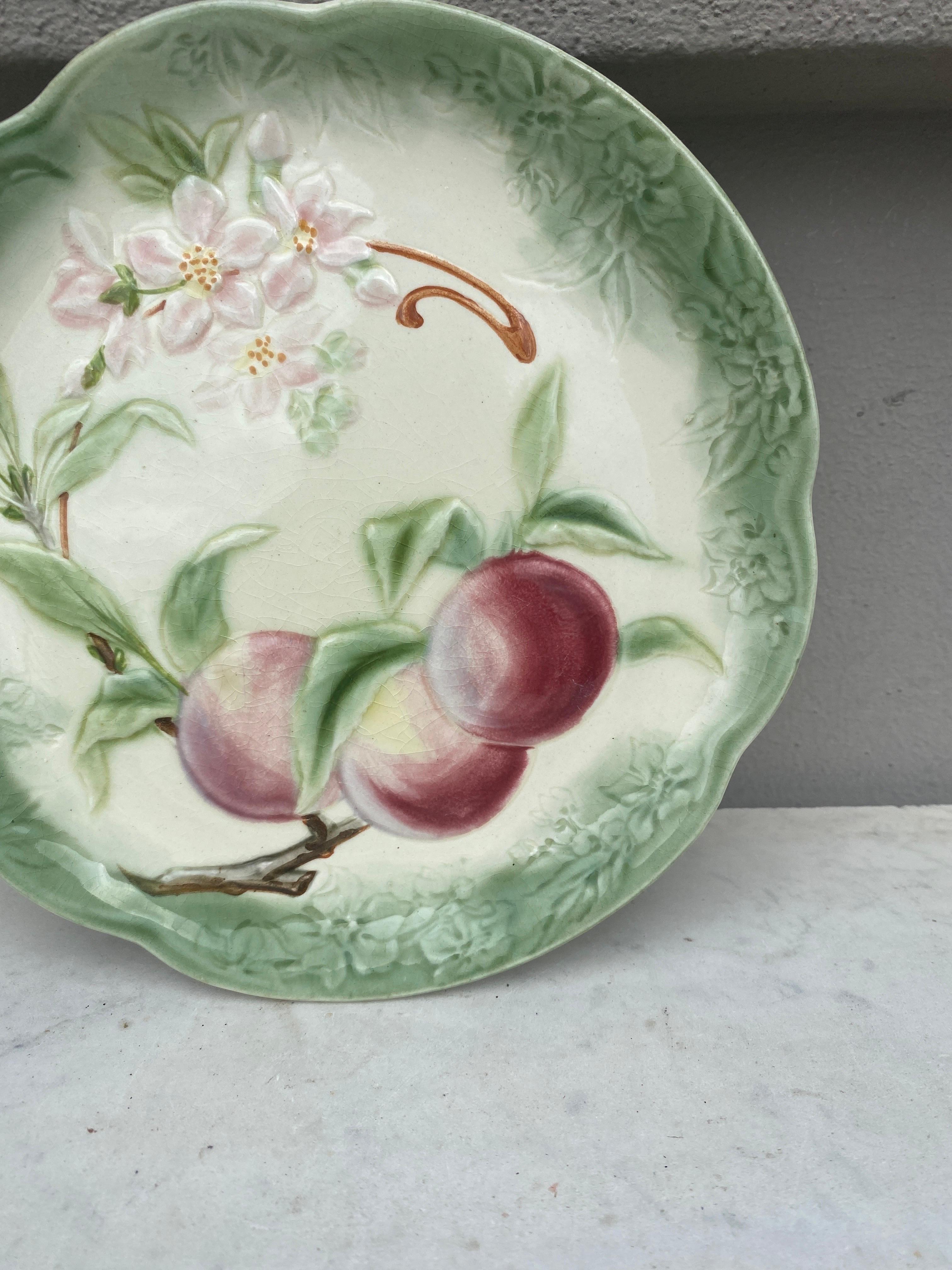 French 19th Century Majolica Peaches Plate Choisy Le Roi For Sale