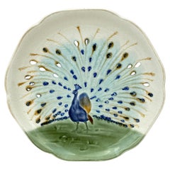 Antique 19th Century Majolica Peacock Plate Choisy Le Roi
