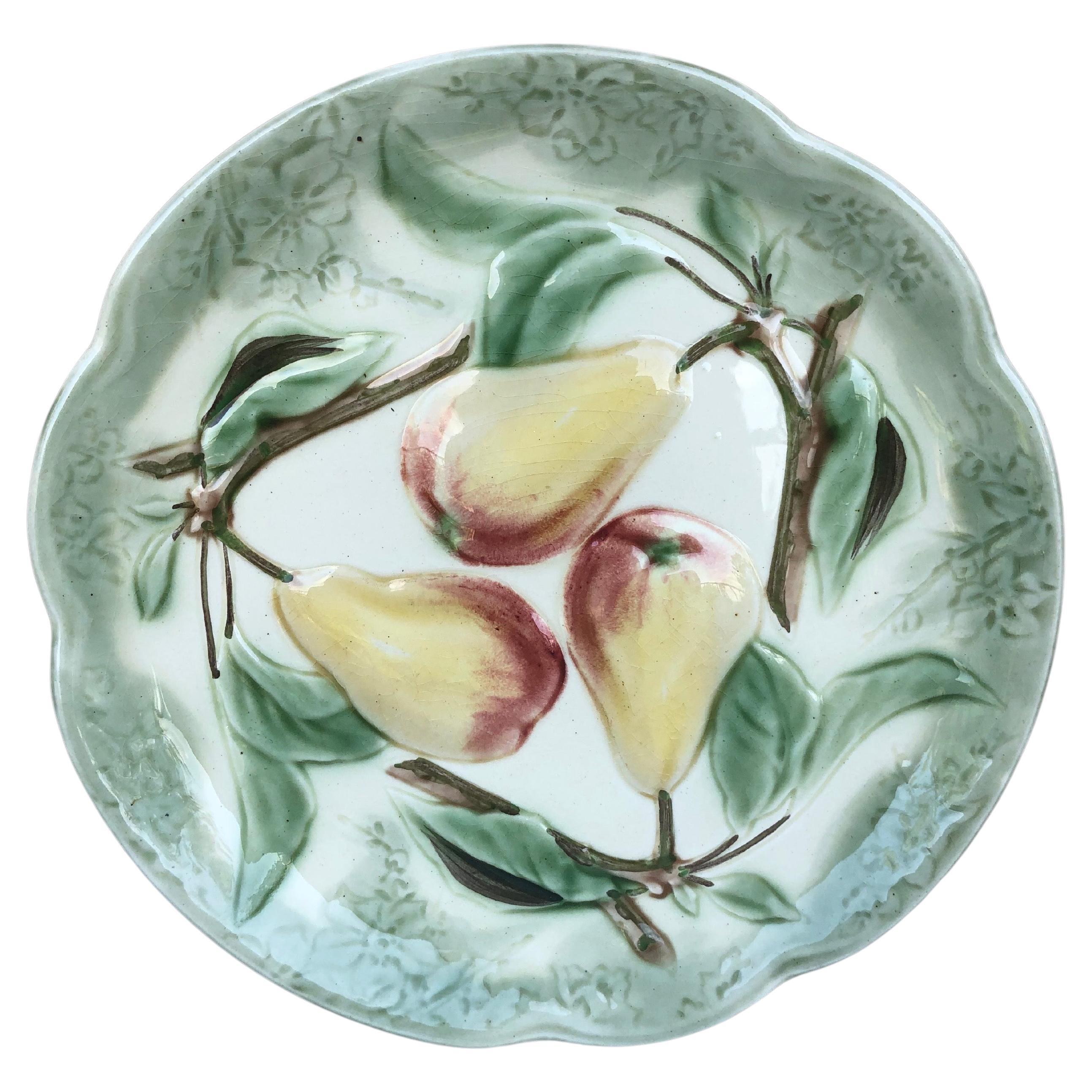 19th Century Majolica Pear Plate Choisy Le Roi