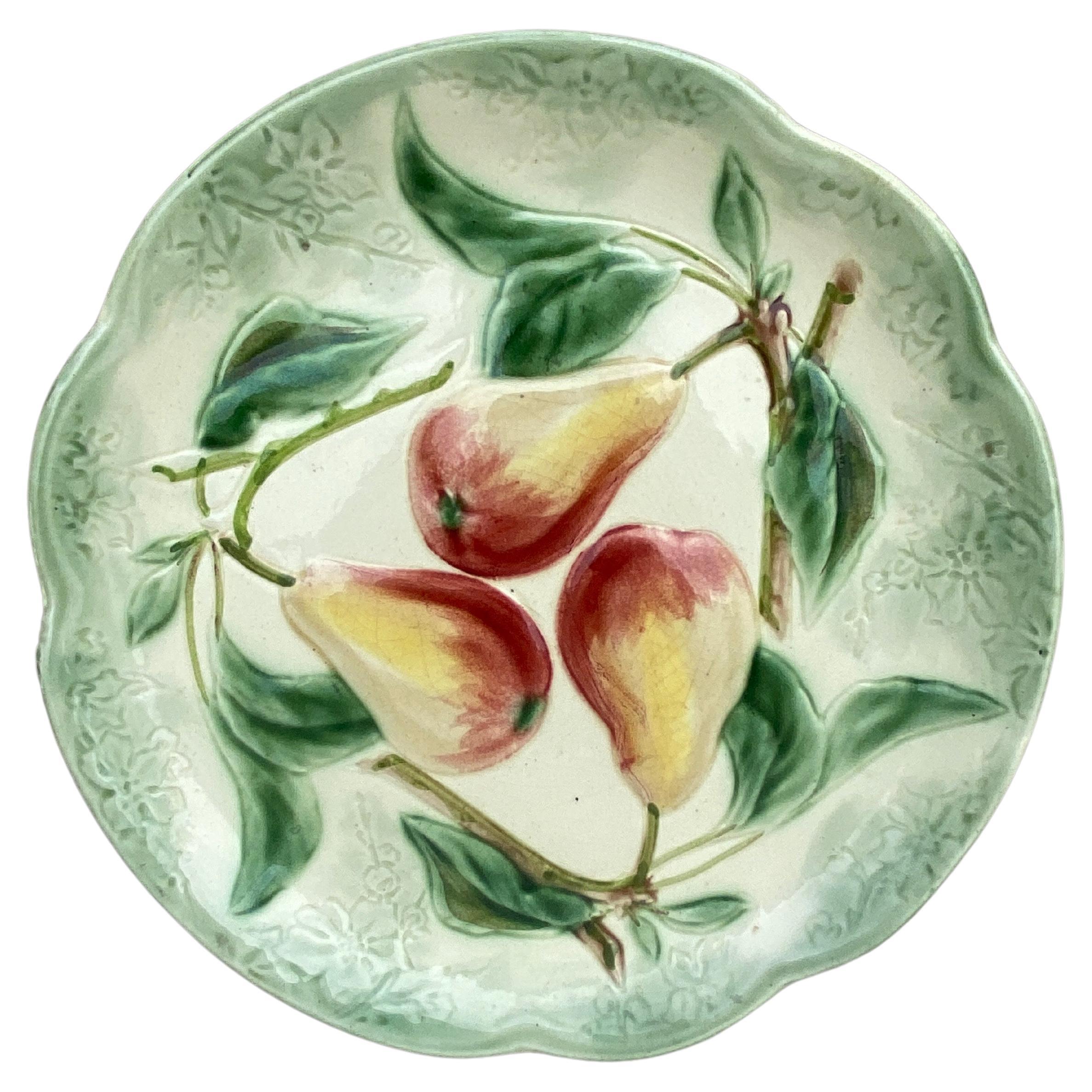 19th Century Majolica Pear Plate Choisy Le Roi For Sale