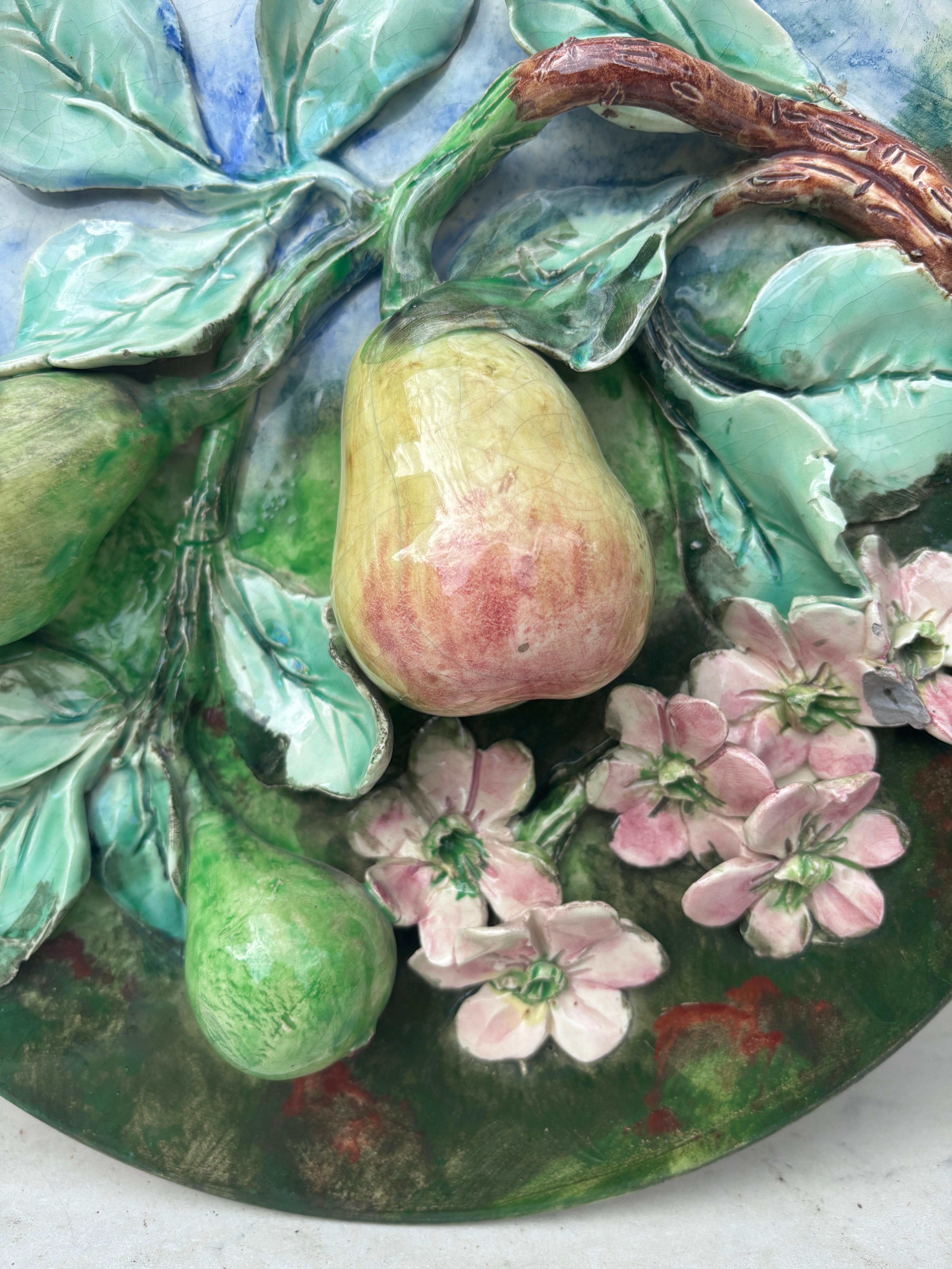French 19th Century Majolica Pears Wall Platter Longchamp For Sale