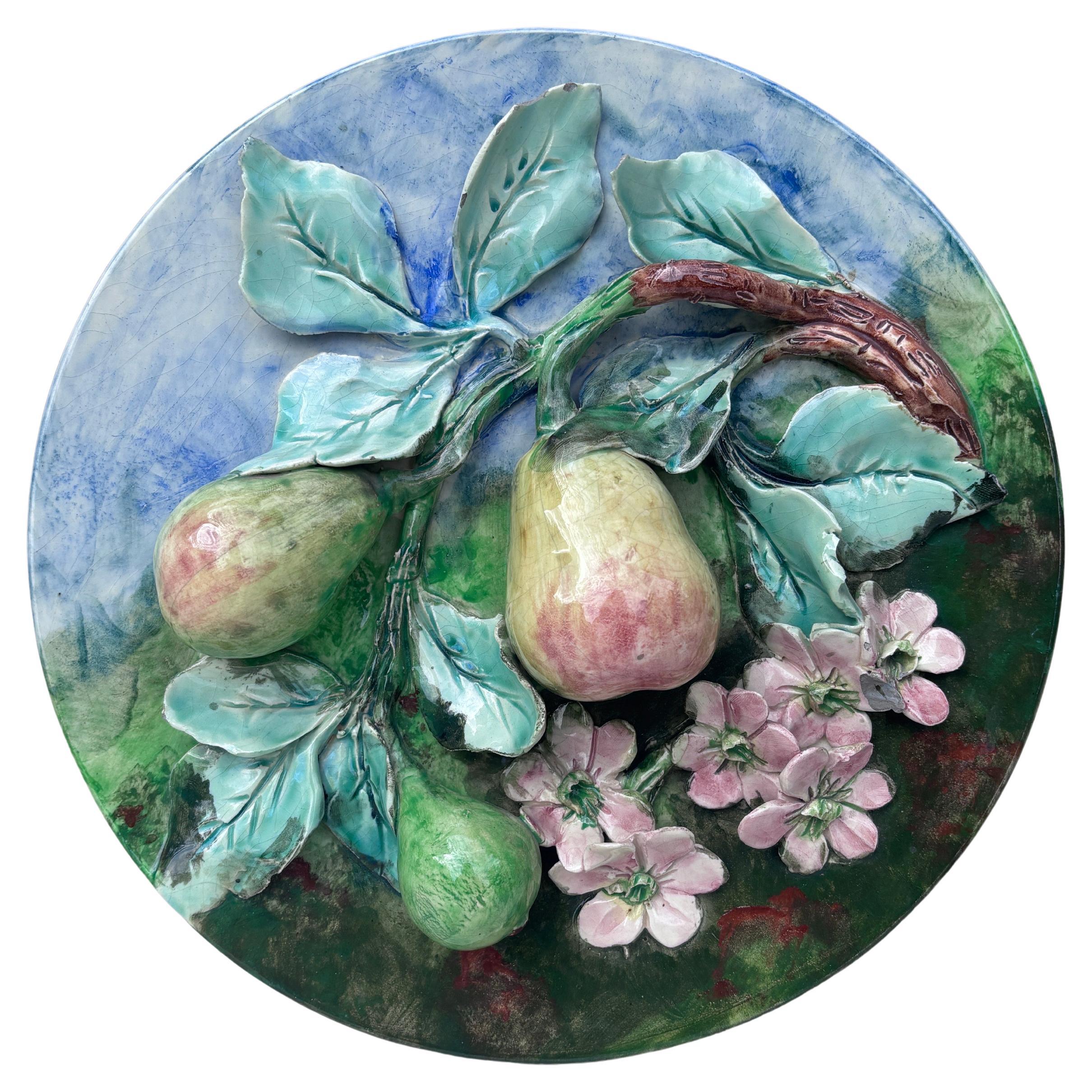 19th Century Majolica Pears Wall Platter Longchamp