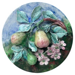 19th Century Majolica Pears Wall Platter Longchamp