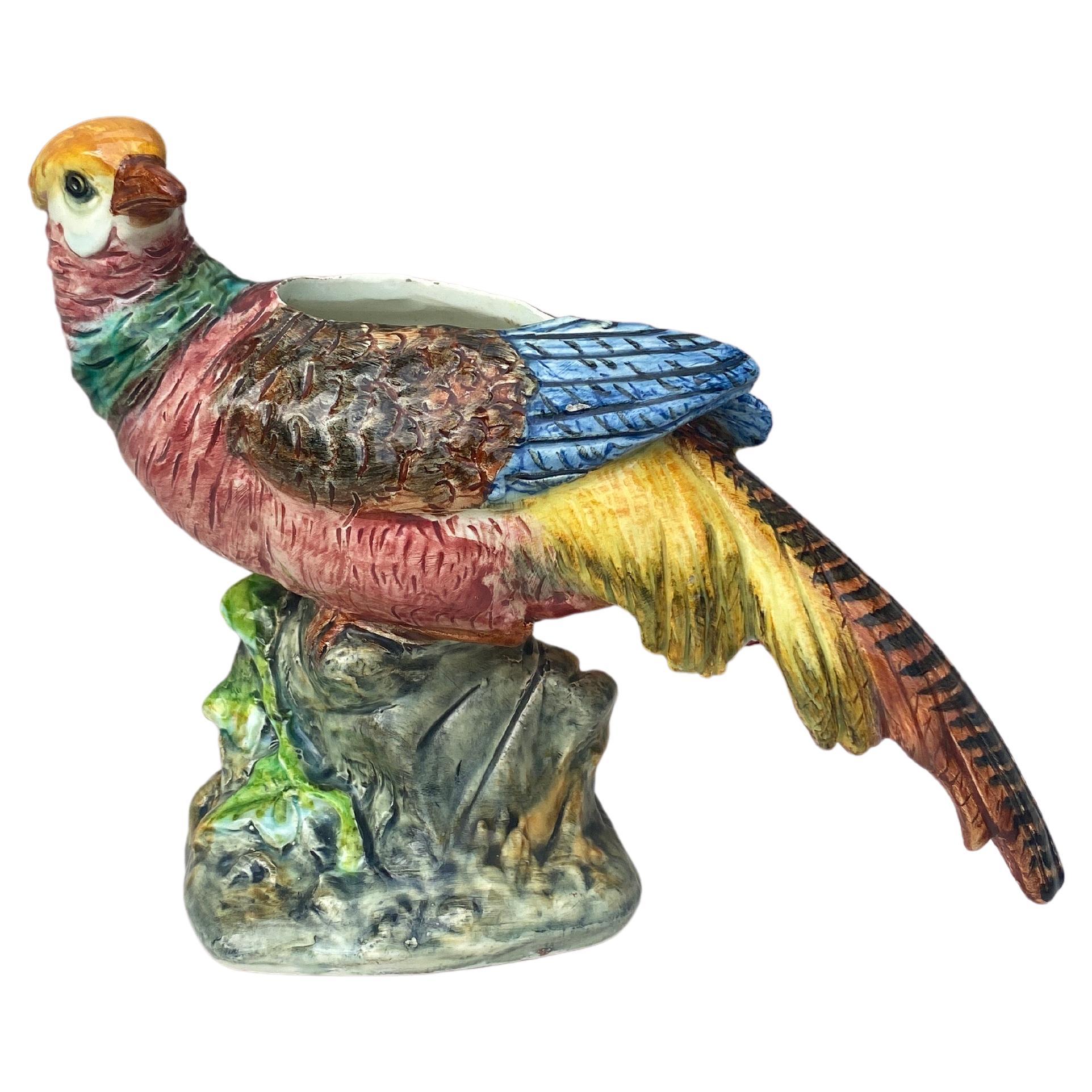 19th Century Majolica Pheasant Vase, Jerome Massier For Sale