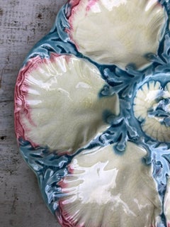 19th Century Majolica Pink and Blue Oyster Plate Gien