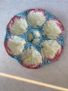 19th Century Majolica Pink and Blue Oyster Plate Gien