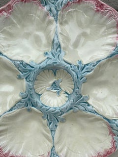 19th Century Majolica Pink & Blue Oyster Plate Gien