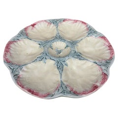 19th Century Majolica Pink and Blue Oyster Plate Gien