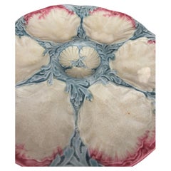 19th Century Majolica Pink and Blue Oyster Plate Gien