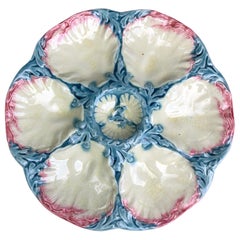 19th Century Majolica Pink and Blue Oyster Plate Gien