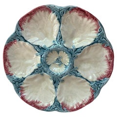 19th Century Majolica Pink and Blue Oyster Plate Gien