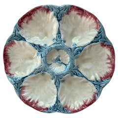 19th Century Majolica Pink and Blue Oyster Plate Gien