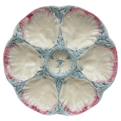 19th Century Majolica Pink and Blue Oyster Plate Gien