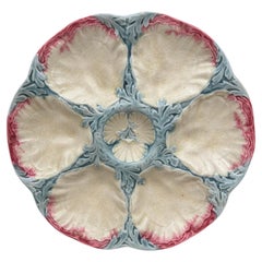 19th Century Majolica Pink and Blue Oyster Plate Gien