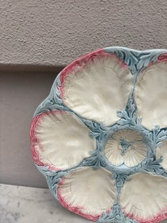 19th Century Majolica Pink & Blue Oyster Plate Gien