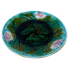 19th Century Majolica Pink Flowers Plate Clairefontaine