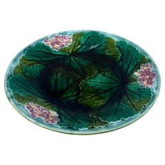 19th Century Majolica Pink Flowers Plate Clairefontaine