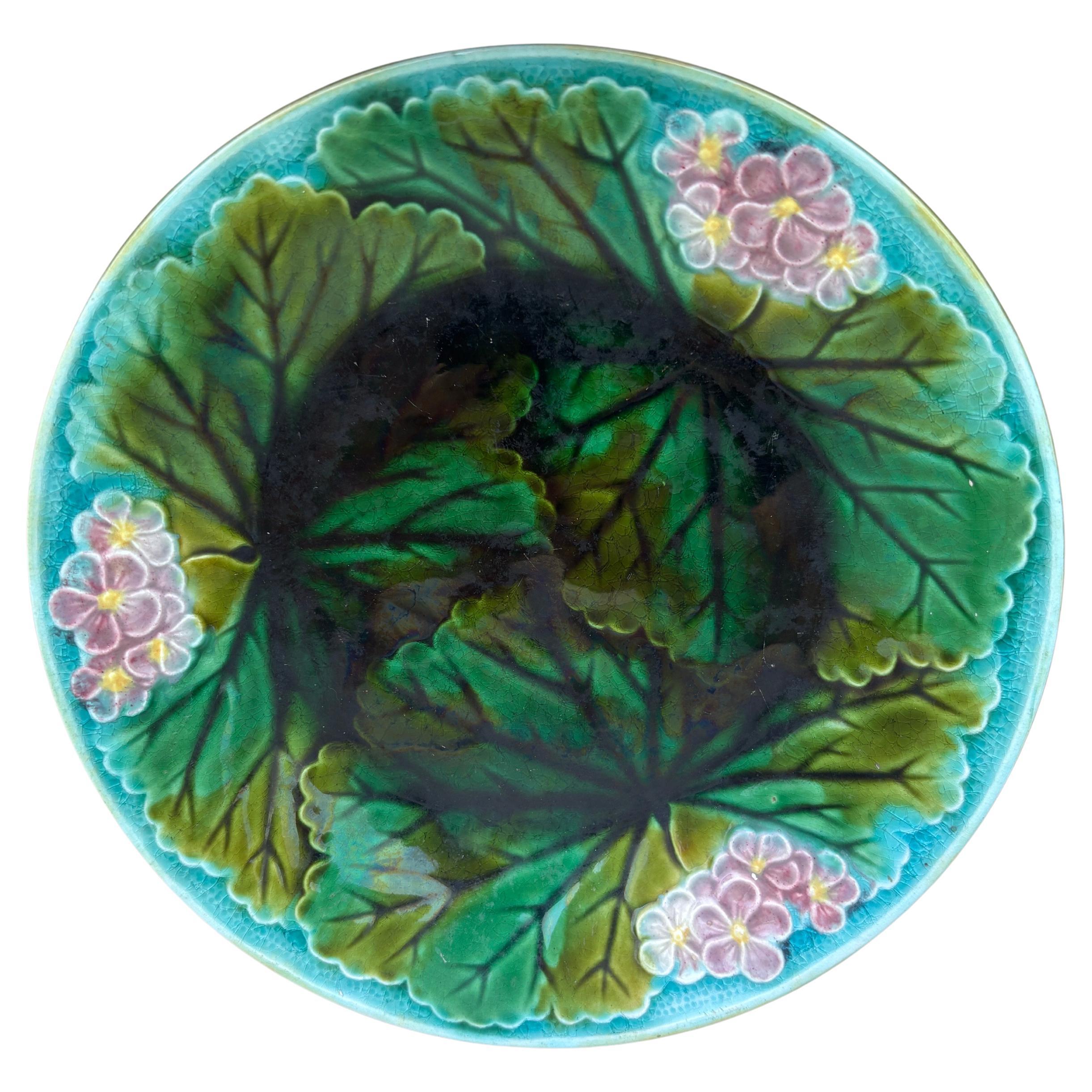 19th Century Majolica Pink Flowers Plate Clairefontaine