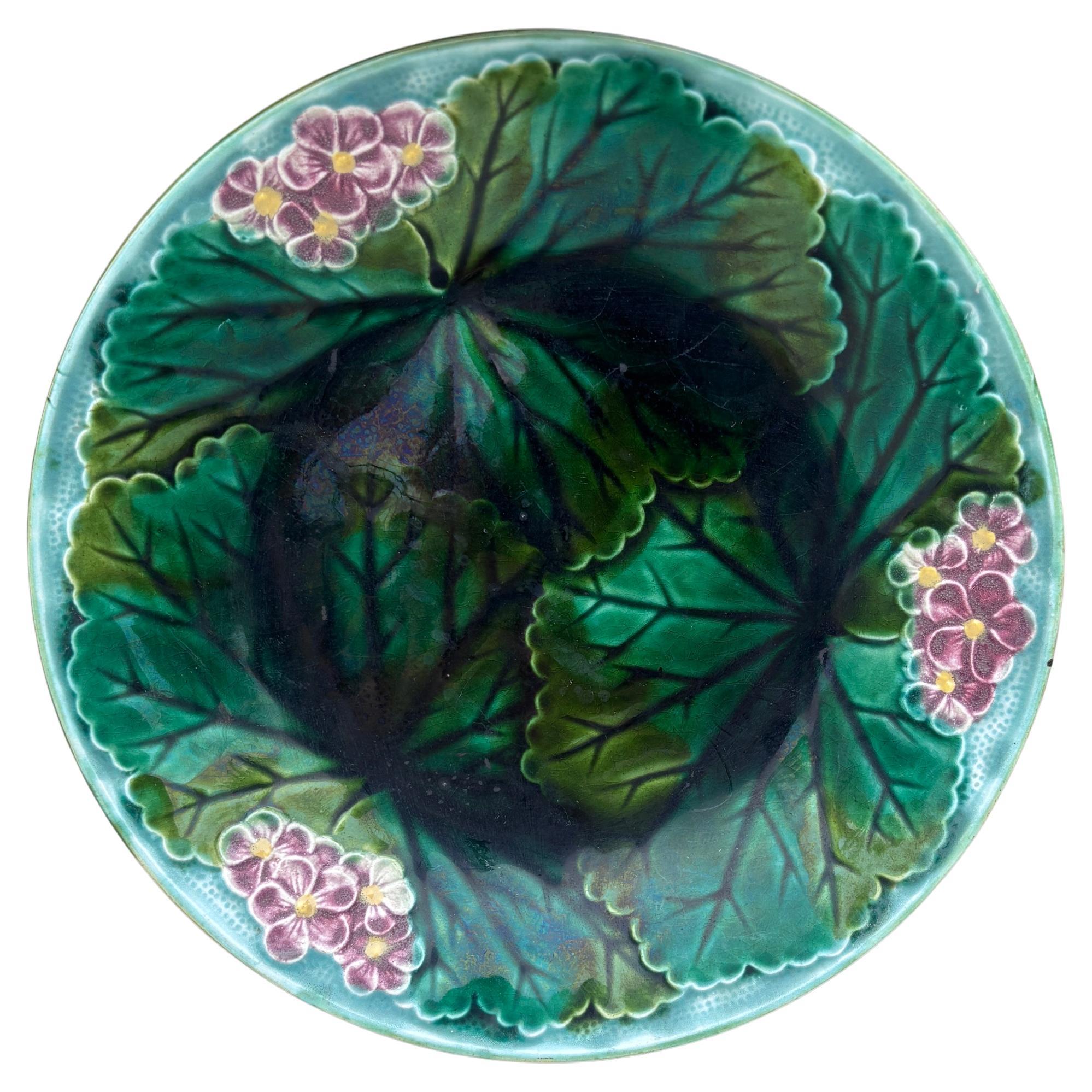19th Century Majolica Pink Flowers Plate Clairefontaine
