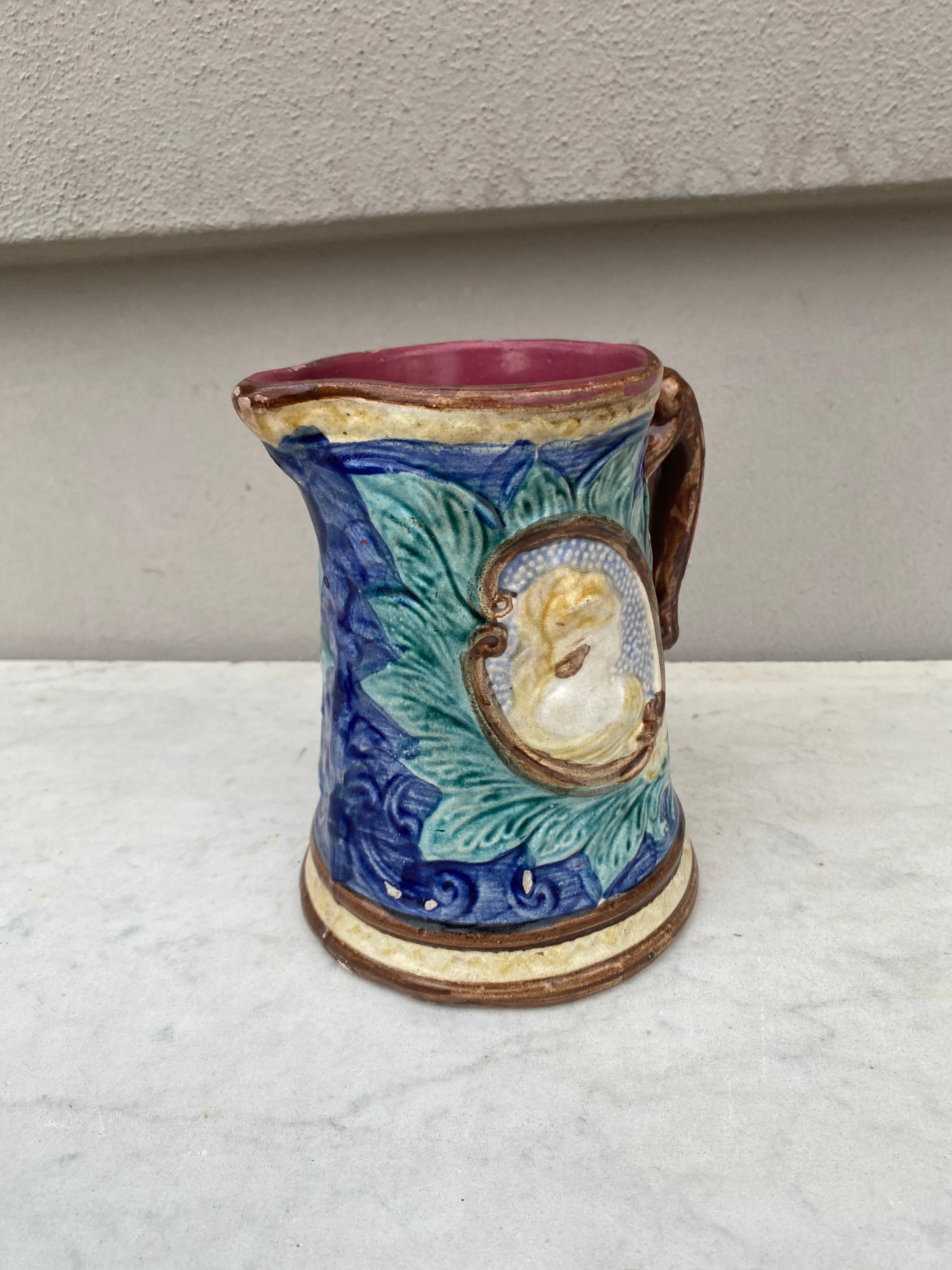 Rustic 19th Century Majolica Pitcher Mercure Wasmuel For Sale